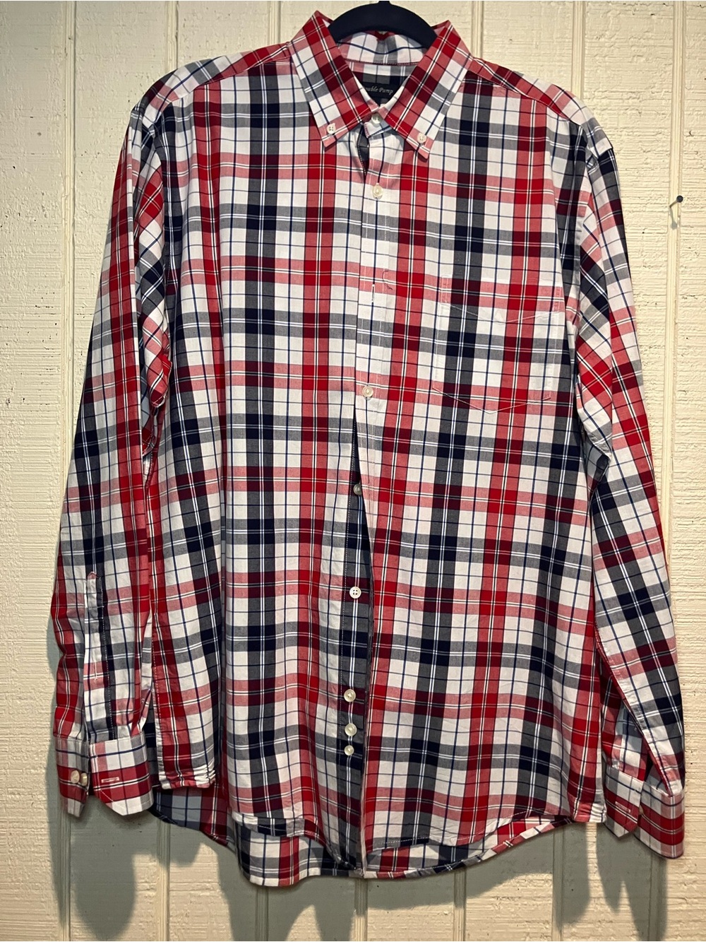 Classic Plaid Button-Down Shirt in Red, Navy & White